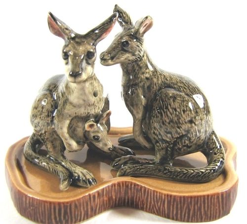 Australian Native Kangaroo Salt & Pepper Shakers on Base