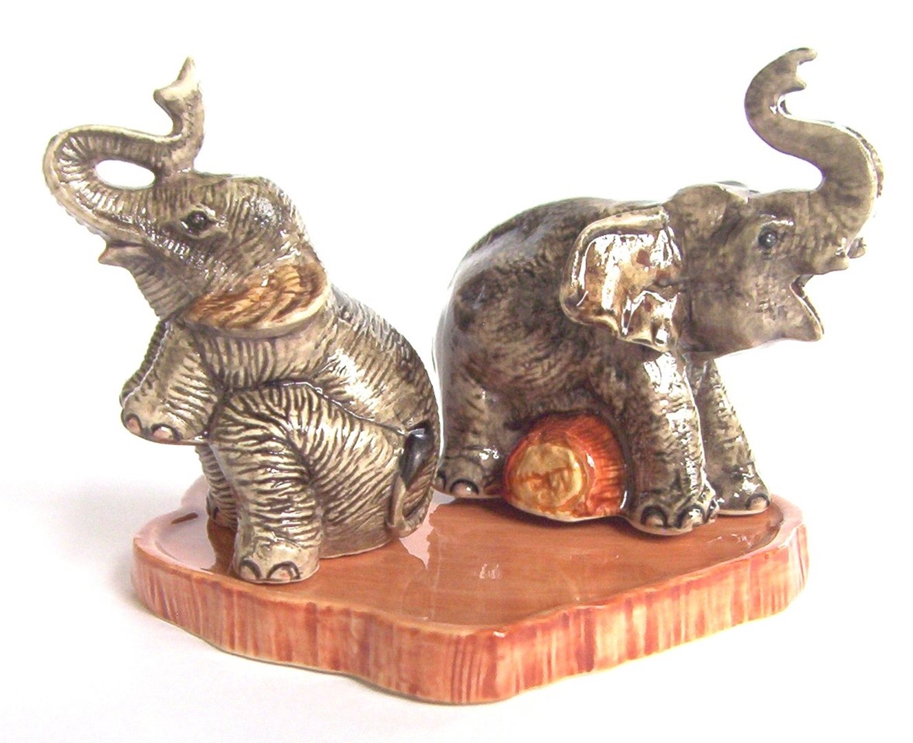 Elephants on Tan Base Salt & Pepper Shakers - Ceramic