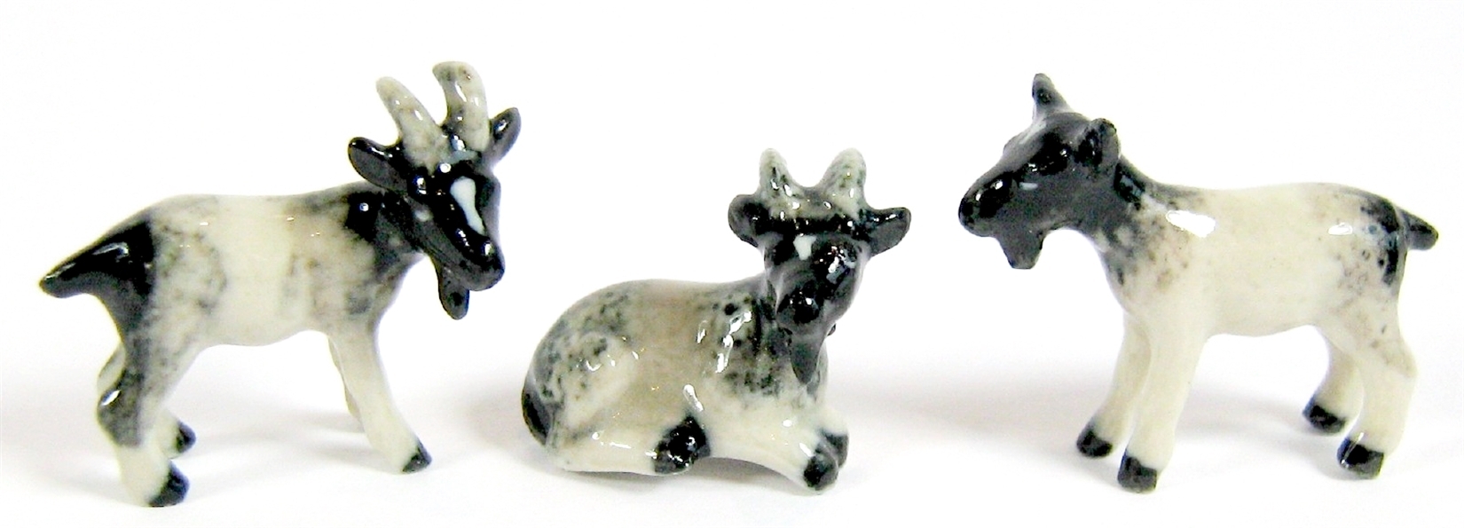 Porcelain Miniature Set of 3 Goats, Black,Grey & White (Mini)