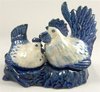 Hens Chickens on Nest/Base Salt & Pepper Shakers - Blue/White