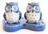 Owl  - 3 piece Ceramic Salt & Pepper Shakers - Blue & White