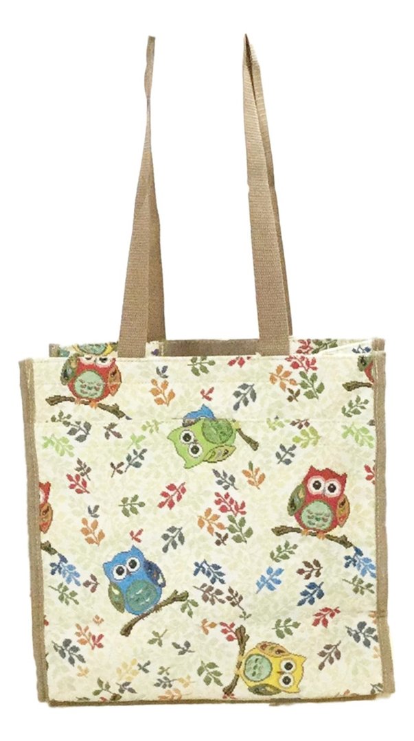Colourful Owl Design Tapestry Eco Tote Shopper Library Carry Bag by Signare