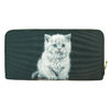 Cat Black Wallet - Grey Fluffy Kitten Blue Eyes on Both Sides