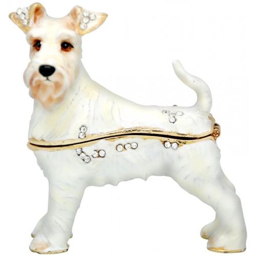 Schnauzer Dog, White Decorative Jewelled Box or  Figurine