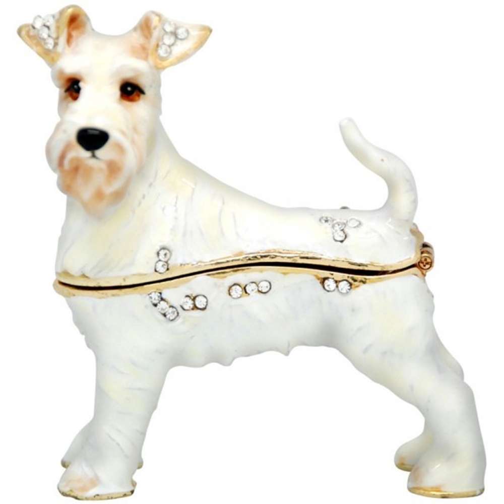 Schnauzer Dog, White Decorative Jewelled Box or  Figurine