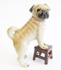 Miniature Porcelain Pug on Stool Figurine - Fawn