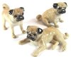 Miniature Porcelain Pug dog Figurine - Fawn Set of 3