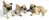Miniature Porcelain Pug dog Figurine - Fawn Set of 3