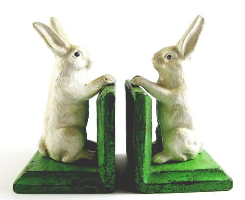 Rabbit Bookends - Cast Iron Aged Appearance Bunnies
