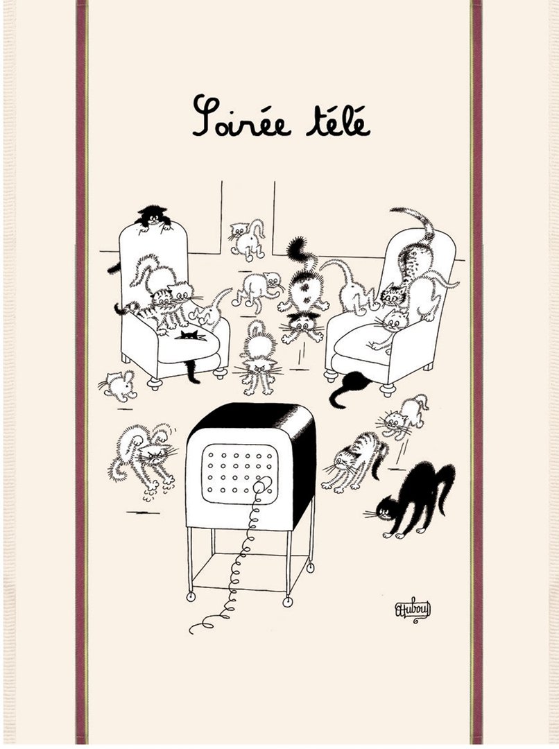 Cat Tea Towel Dubout Soiree Tele Cotton France Ebay