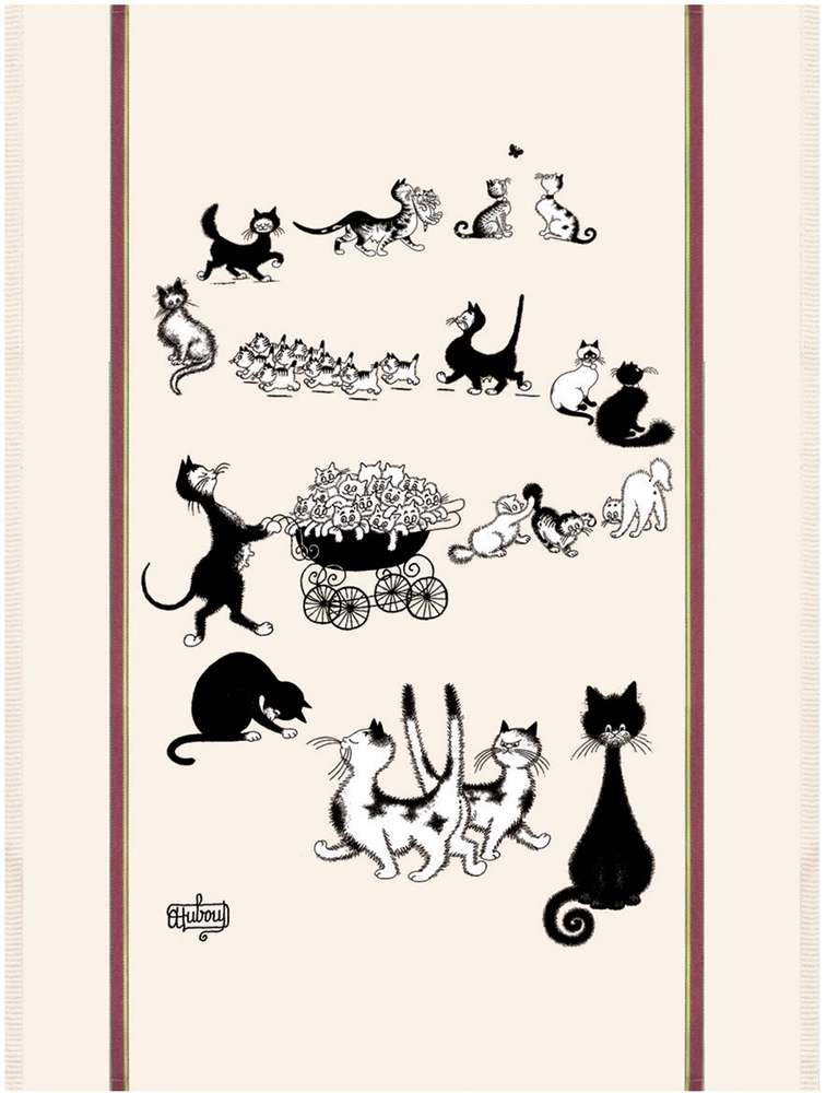 Cat Tea Towel - Dubout Multichats Cotton France
