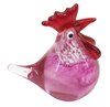 Glass Rooster Sitting Figurine 10 cm H - Pink Red Clear