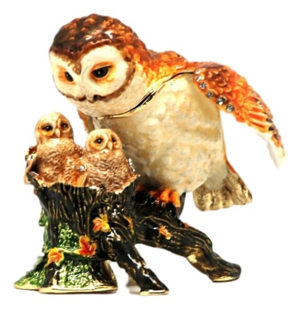 Buy Barn Owl Family Jewelled Trinket Box or Figurine