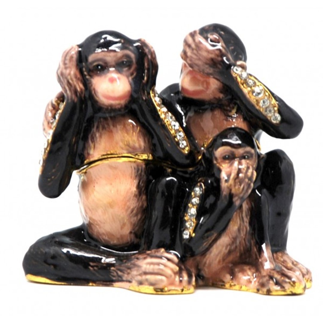 Monkey Diamante Decorated Jewelled Trinket Box....No Evil