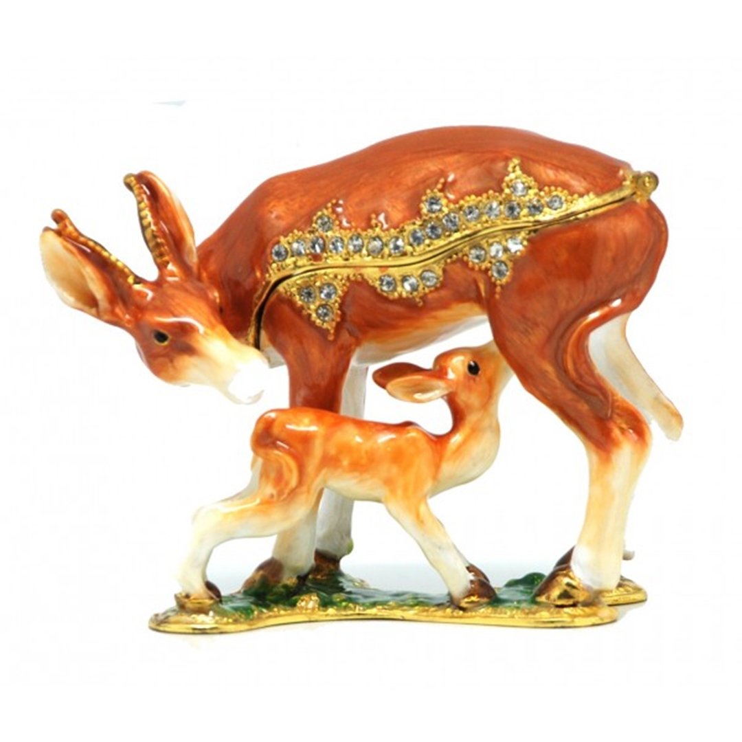 Deer, Doe & Fawn Diamante Decorated Jewelled Trinket Box