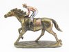 Racehorse w Jockey Figurine - Bronze Resin Approx 19cm High
