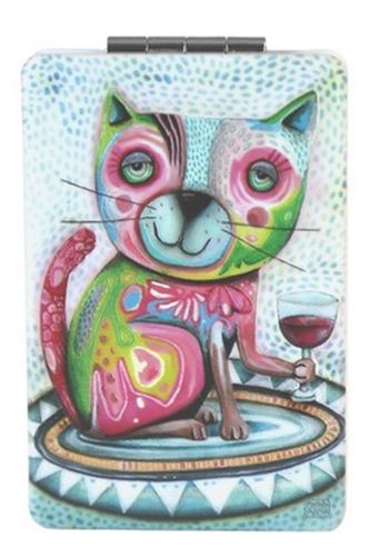 Cat Mirror Compact - Allen Designs Cat with Wine