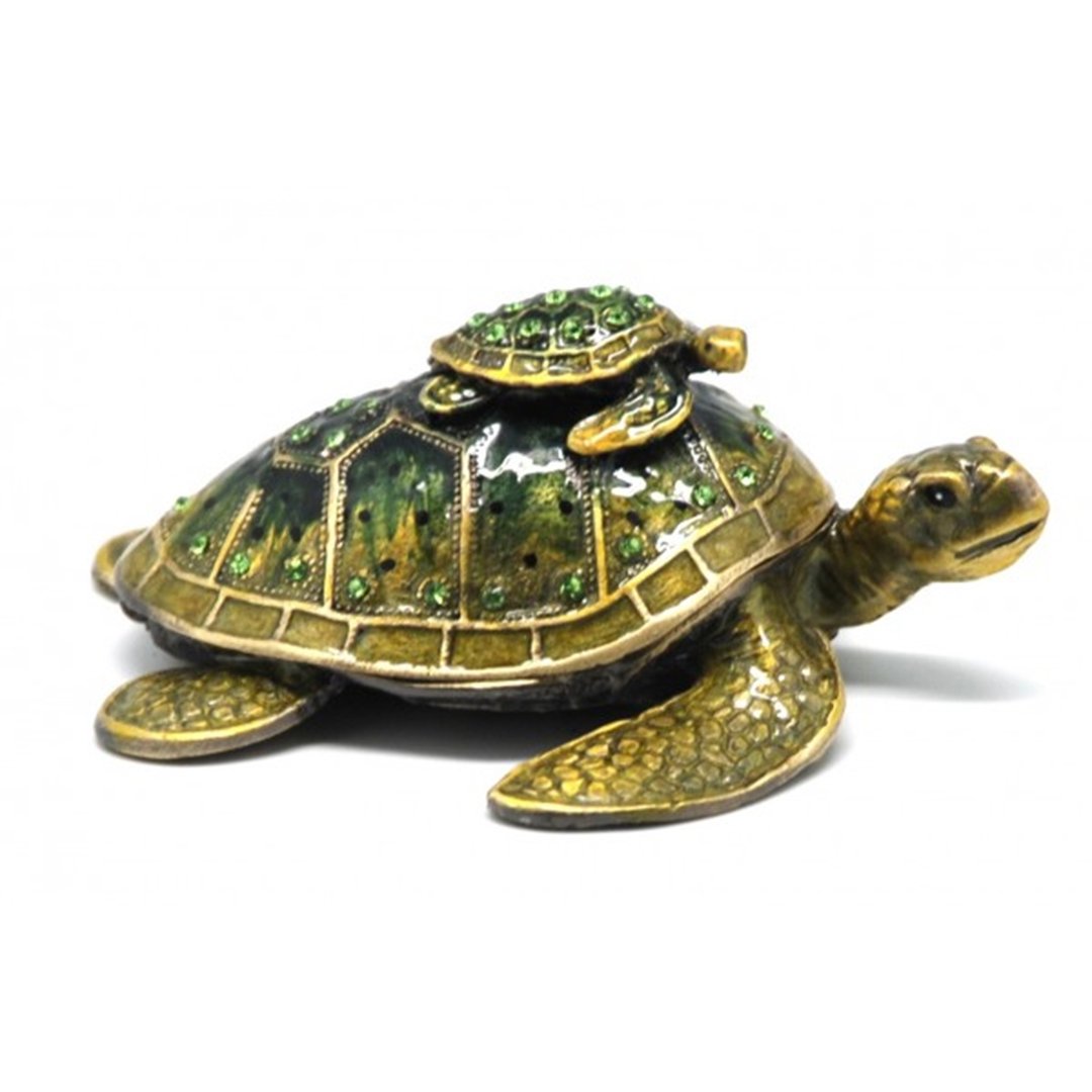 Turtle Family Diamanti Decorated Jewelled Trinket Box