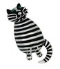 Abstract Cat Brooch Blk Silver Stripes Green Eyes Appr 5.5cmH