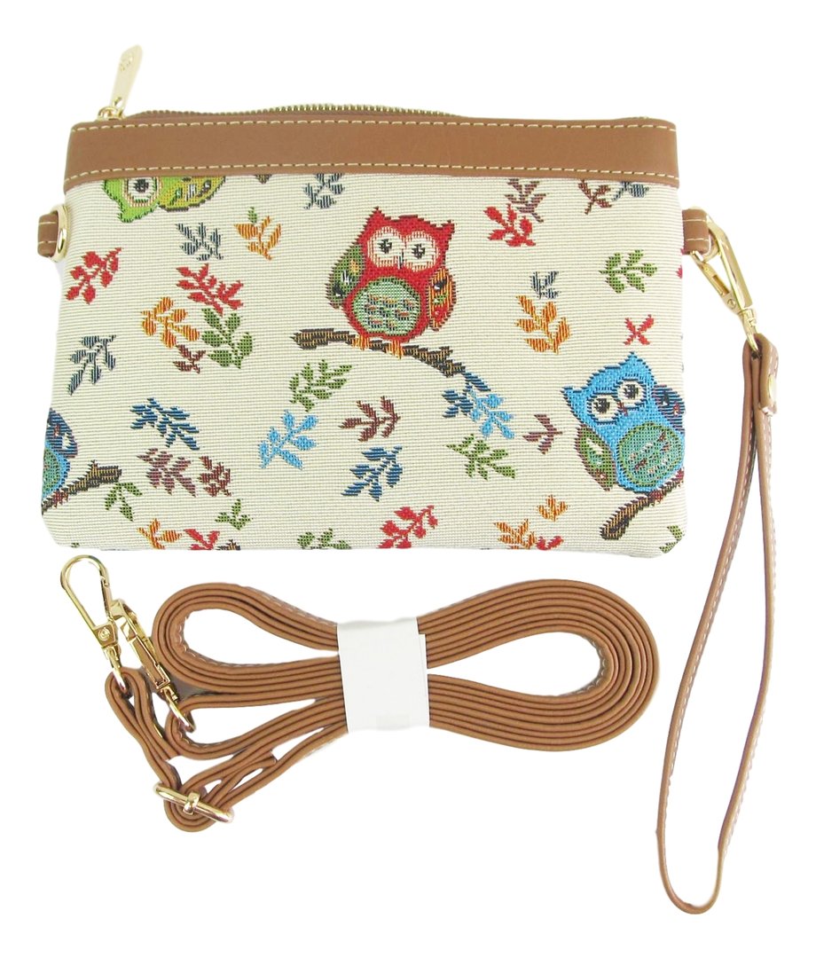 Colourful Owl Design Slim Signare Tapestry Small Crossbody Bag 