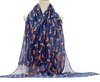 Fox Scarf - Blue, Small Orange Foxes Appr 170-180cm Long