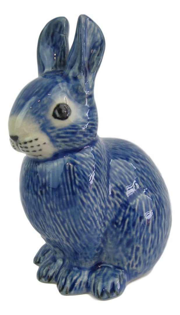 Rabbit Figurine Ceramic Blue Approx 8cm High