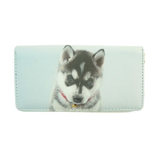 Dog Wallet - Husky Pup on both sides - Grey