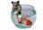 Miniature Porcelain Siamese Cat Figurine with Fish & Bowl (A)