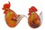 Art Glass Chicken Figurine Set/2  Orange/Red/clear 11cm High