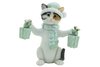 Cat Xmas figurine Holding 2 Presents Green Beanie Appr 8cm H