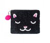 Small Cat Purse - Black Beaded Zip closure Multi purpose