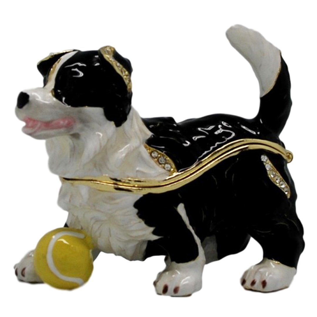 Border Collie Pup with Ball Dog Jewelled Trinket Box Figurine