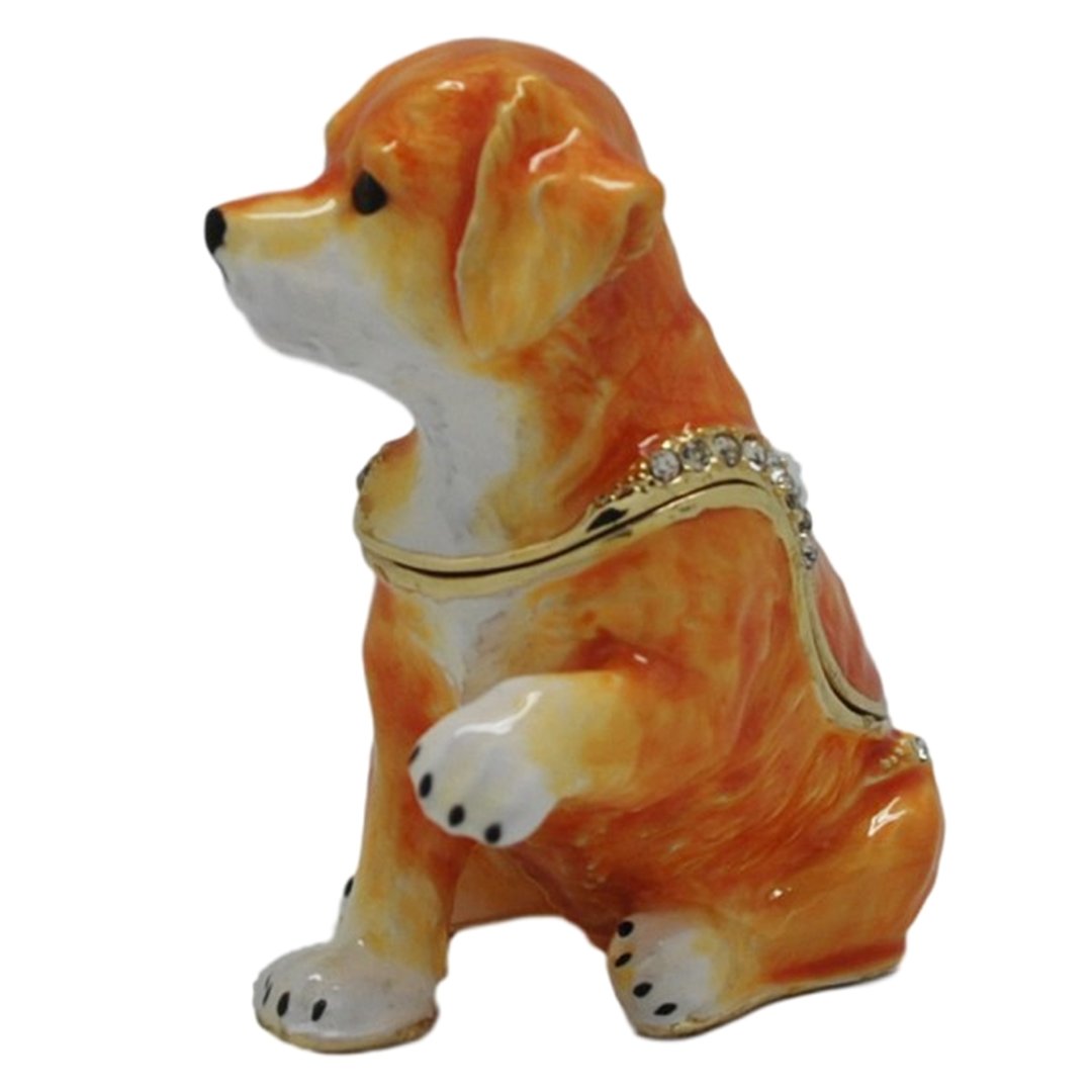Golden Retriever Dog Pup Paw Up Jewelled Trinket Box Figurine