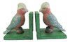 Galah Bird Bookends Green Base - Cast Iron Aged Appearance