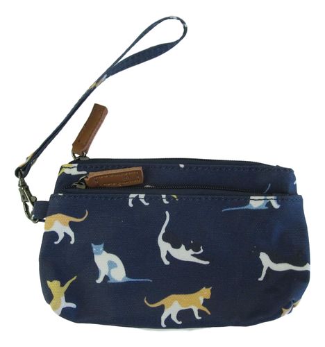 Cat Design Small clutch purse w detachable wristlet - Navy