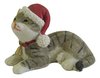 Grey Tabby Cat Xmas Figurine Ornament in Red Santa Hat 6cm H
