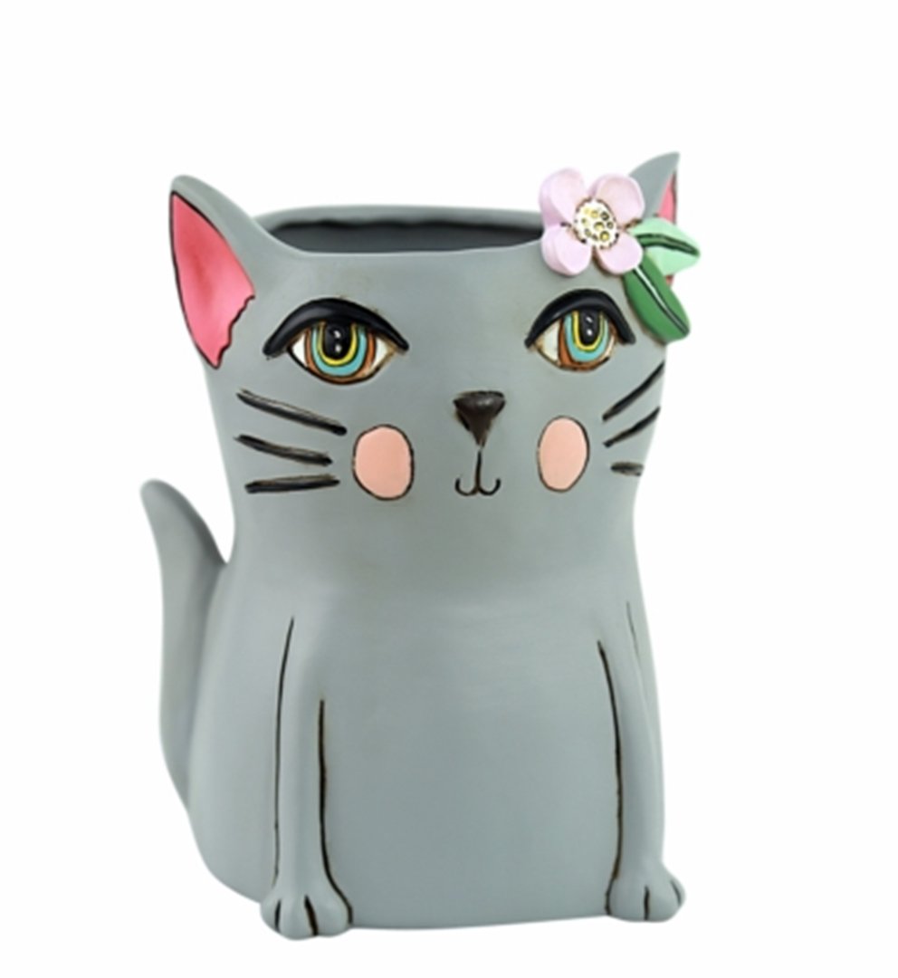 Cat Pot Planter Ceramic Pretty Kitty Grey Allen Designs Cat Pot Planter Ceramic Pretty Kitty Grey Allen Designs