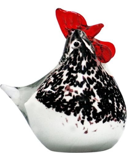 Glass chicken Rooster Sitting Figurine 10CM H - White