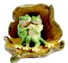 Miniature Porcelain Green Frog Lovers under Leaf figurine