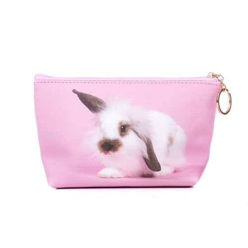 White/Brown Rabbit Bunny White Toiletry Cosmetic Bag - Pink