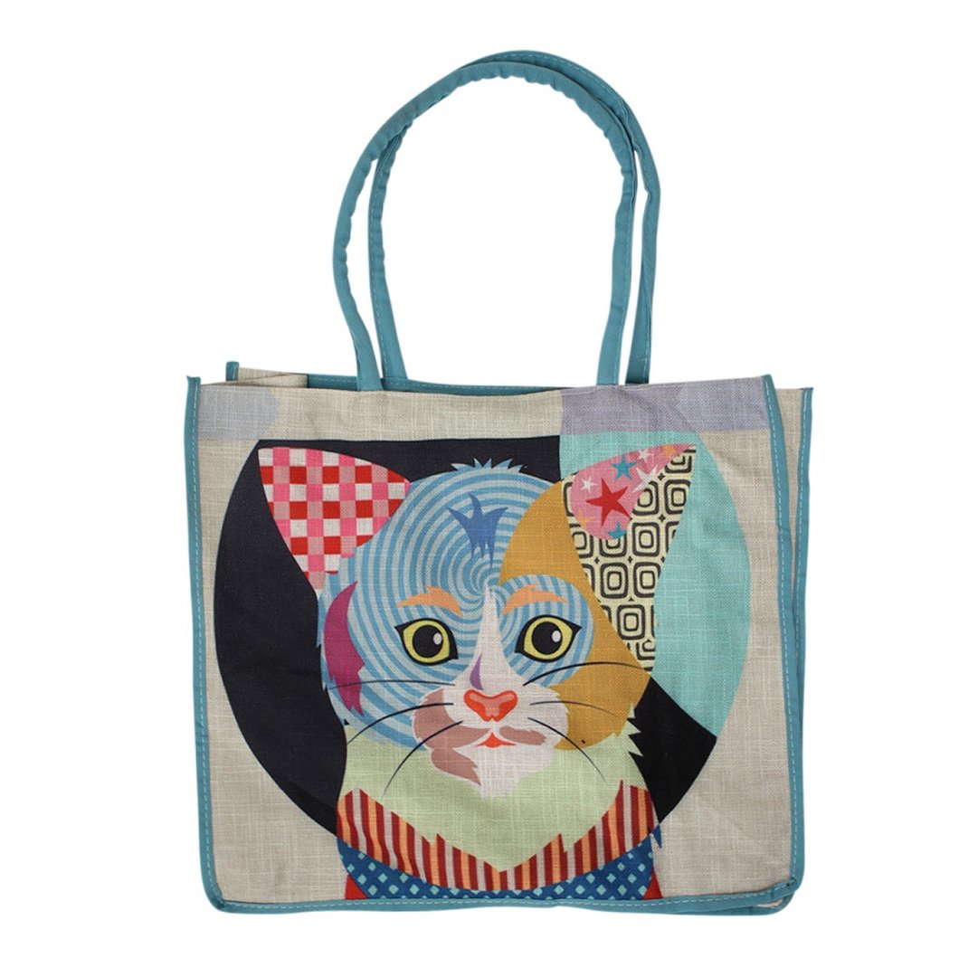 Buy Abstract cat Design Tote bag Linen Approx 39x34cm