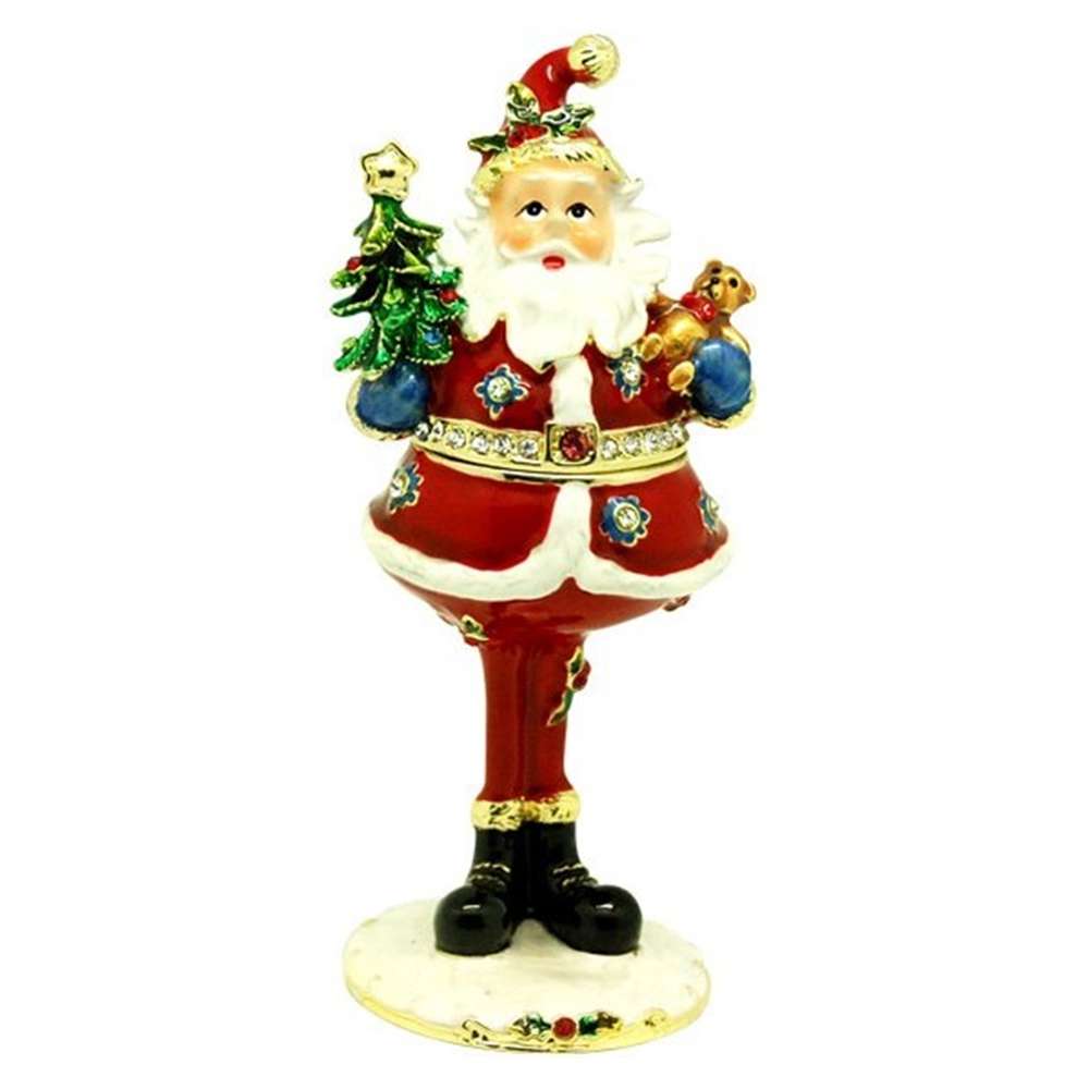 Christmas Tall Santa Jewelled Enamelled Trinket Box Figurine