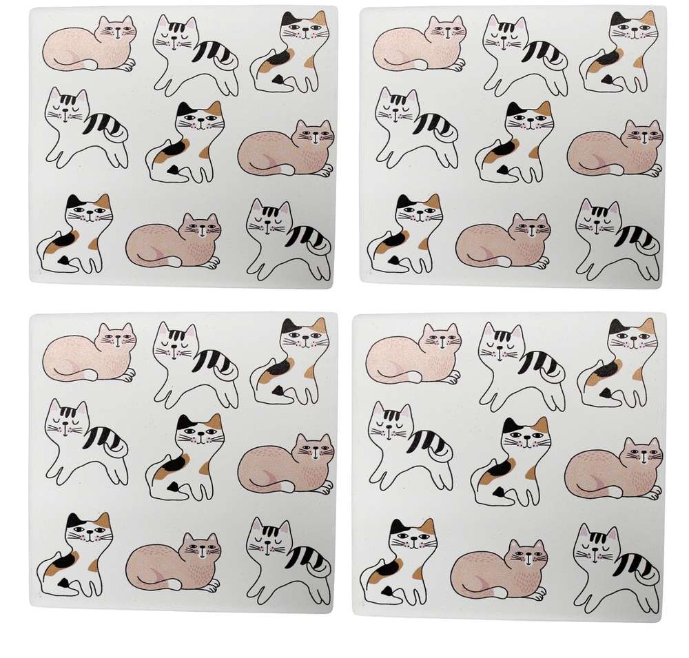 Cat Coaster Set of 4 Sassy Cats Ceramic Coasters