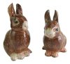 Rabbit Porcelain Salt & Pepper Shakers Brwn Sitting Crouching