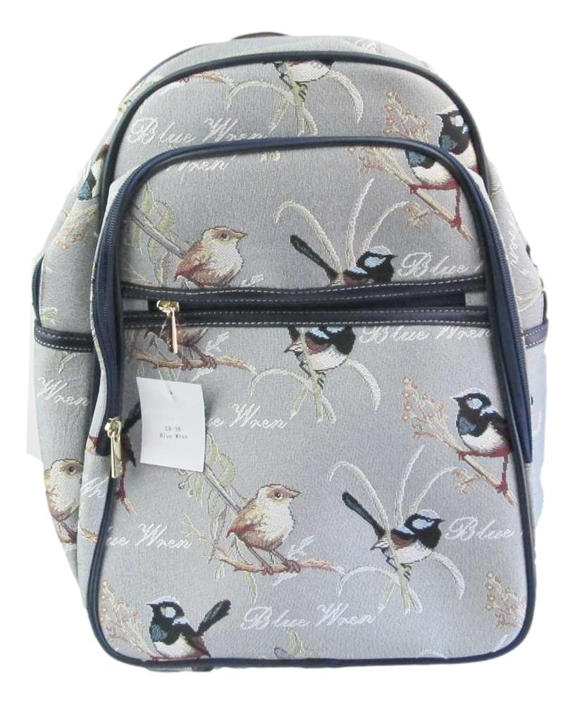 Tapestry Blue Wren Bird Large Backpack