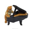 Miniature Ceramic Ginger Tabby Cat playing Piano 2 Pieces