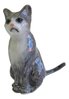 Miniature Ceramic Tiny Sitting Cat figurine, Grey Tabby White