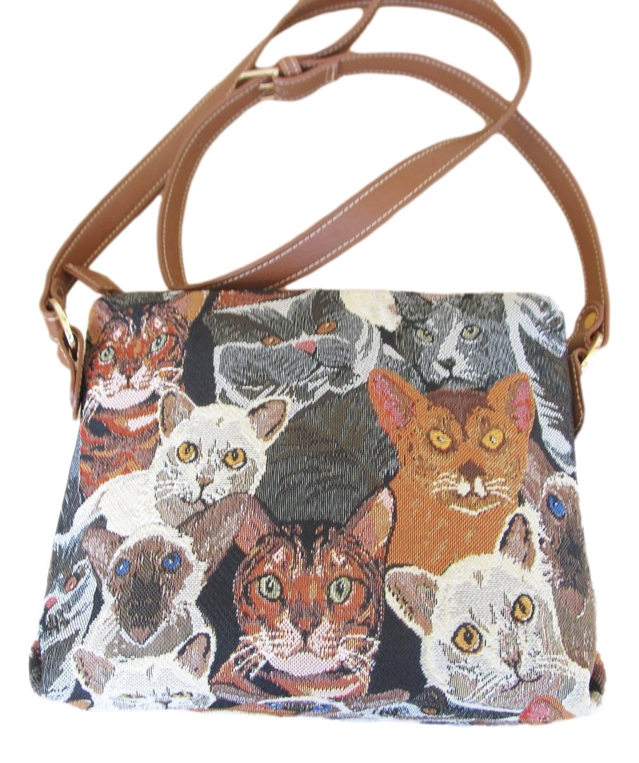 Buy Tapestry Multi Cat design Crossbody Bag Pouch by Signare
