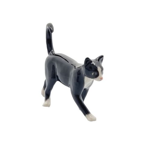 Miniature Ceramic Cat figurine, Black and White Walking