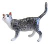 Miniature Ceramic Cat figurine,Grey Tabby Head turned Walking